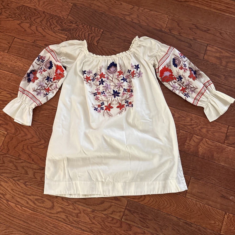 Embroider Free People Sz L Off-Shoulder Fairy Kawaii Romantic Tunic‎ Cottagecore